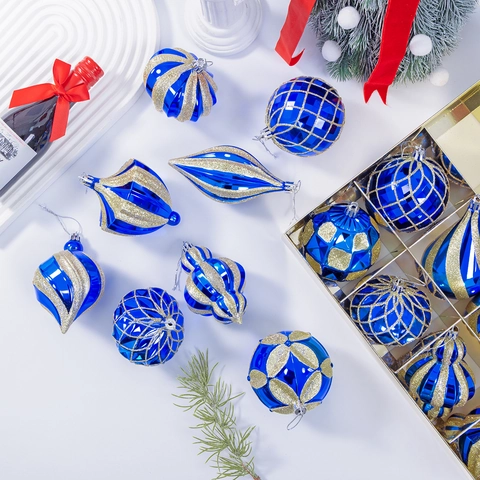 Addobbi Natalizi Oro Blu Forme Miste Palle Appese Glitter Ciondolo Albero Decorativo Per Decorazione Festa Casa