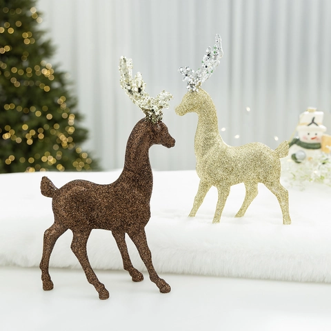 Figurines de Renne de Noël Pailletées Élégants Ornements de Cerf en Plastique pour Sapin de Noël Table Maison Fête