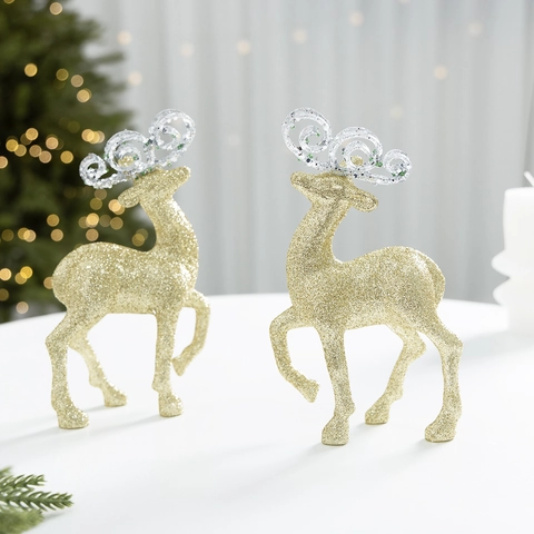 Christmas Glitter Reindeer Figurines Plastic Elk Statues For Christmas Tree Decoration Festive Home Party Desktop Ornaments Decor
