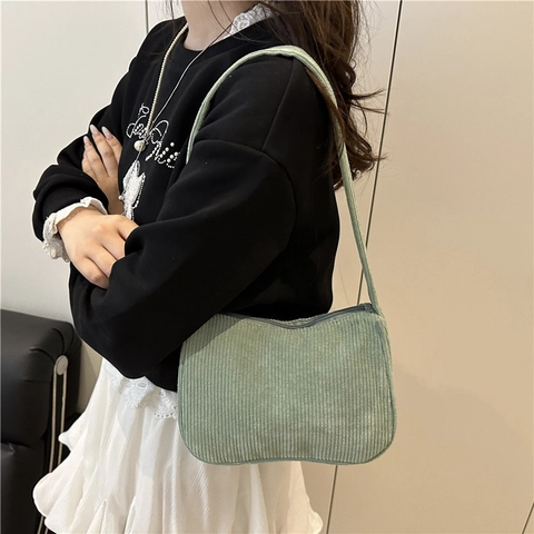 Bolso de Hombro de Pana Casual para Mujer Gran Capacidad Bolso Bandolera Hobo Color Sólido para Estudiantes Diario