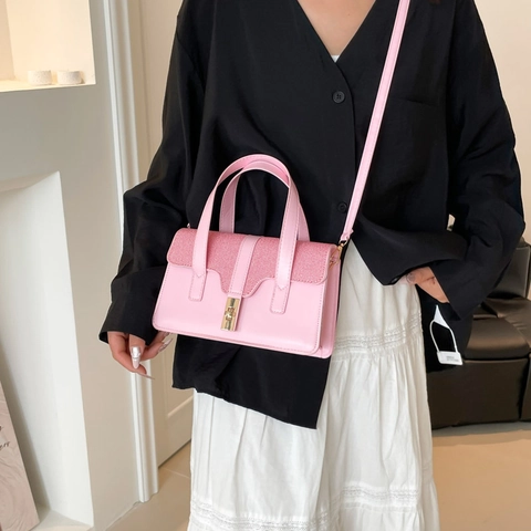 Mode PU Leer Contrast Kleur Patchwork Handtas Voor Vrouwen Vintage Minimalistisch Vierkante Crossbody Schoudertas Met Metalen Slot