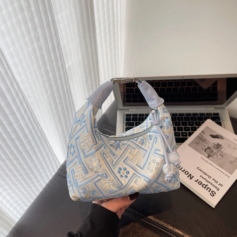 Borsa a Tracolla Vintage in Stile Cinese Da Donna Con Manico In Perline Motivo Floreale Geometrico Borsa a Mano