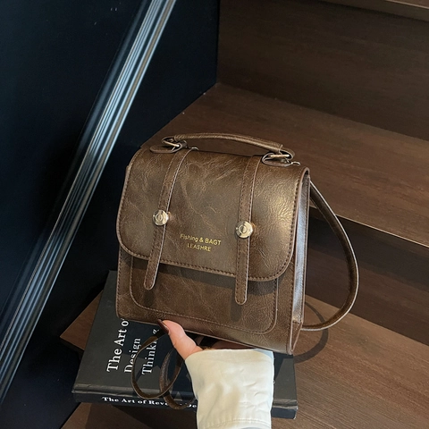 Zaino da Donna in Pelle PU Vintage Moda Casual Retro Cartella Scuola Nicchia Leggero Piccolo Borsa a Mano Elegante alla Moda