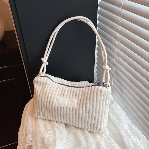 Borsa da Sottobraccio in Velluto a Coste Donna Grande Capacità Minimalista Tracolla con Nodo Borsa a Spalla Stile Coreano