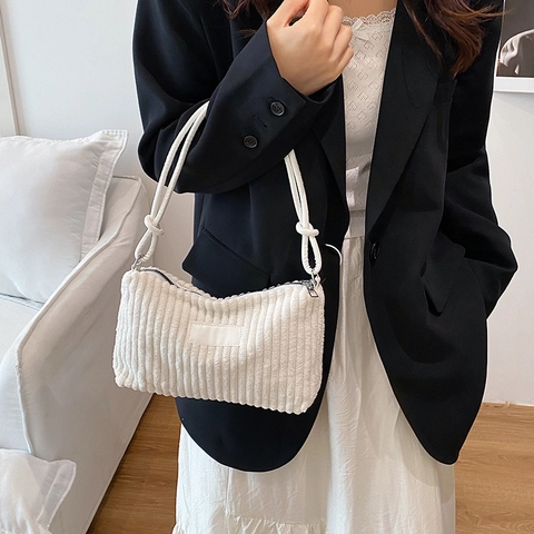 Borsa da Sottobraccio in Velluto a Coste Donna Grande Capacità Minimalista Tracolla con Nodo Borsa a Spalla Stile Coreano