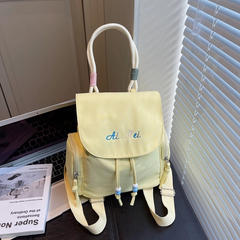 Sac à Dos Léger Femme Style Preppy Broderie Lettre Sac à Dos à Main Cordon à Perles Sac d'École Voyage Quotidien Mode