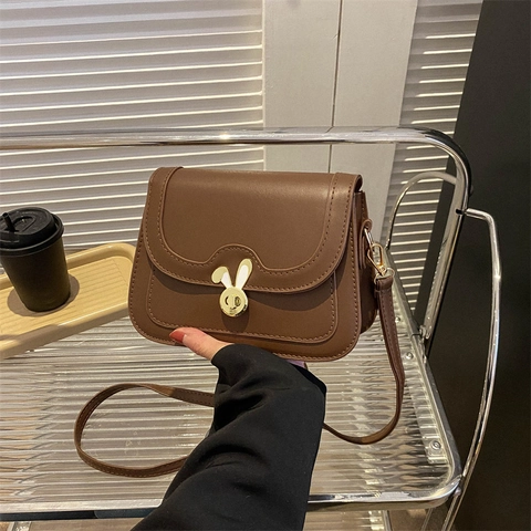 Γυναικεία Trendy Τσάντα Χιαστί από Δέρμα PU Μόδα Κλείδωμα με Αυτιά Κουνελιού Μικρή Τετράγωνη Τσάντα Ώμου Κομψή Τσάντα Χειρός