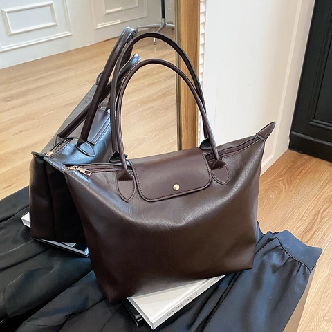 Fashion 2025 Autumn New Korean Style Large Capacity PU Leather Tote Bag For Women Casual Shoulder Underarm Bag Handbag
