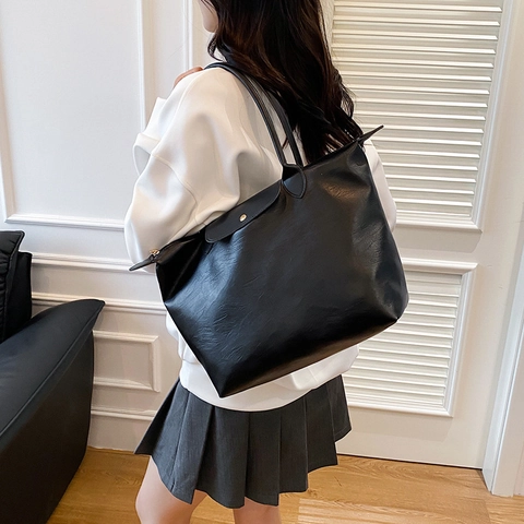Fashion 2025 Autumn New Korean Style Large Capacity PU Leather Tote Bag For Women Casual Shoulder Underarm Bag Handbag