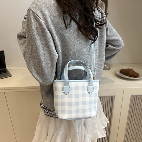 Sac Seau Mini Femme Motif à Carreaux Cuir PU Damasier Porté Main Épaule Bandoulière Bandoulière Réglable Quotidien
