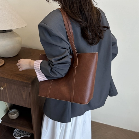 Borsa Tote Donna in Pelle PU Retro Stile Harajuku Giapponese Grande Capacità Borsa a Tracolla Pendolare Borsa Sottobraccio