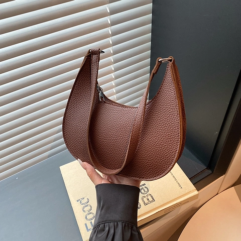 Borsa a Tracolla Hobo da Donna in Pelle PU con Texture Litchi a Mezzaluna Borsa Sotto l'Ascella con Cerniera Casual Quotidiana
