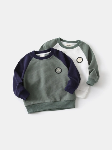 Jongens Wafelbreisel Raglanmouw Sweatshirt Kinderen Casual Kleurblok Ronde Hals Pullover Katoenmix Sport Lange Mouw Top