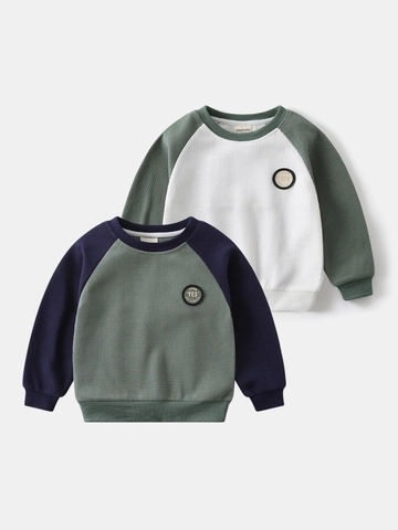 Jongens Wafelbreisel Raglanmouw Sweatshirt Kinderen Casual Kleurblok Ronde Hals Pullover Katoenmix Sport Lange Mouw Top