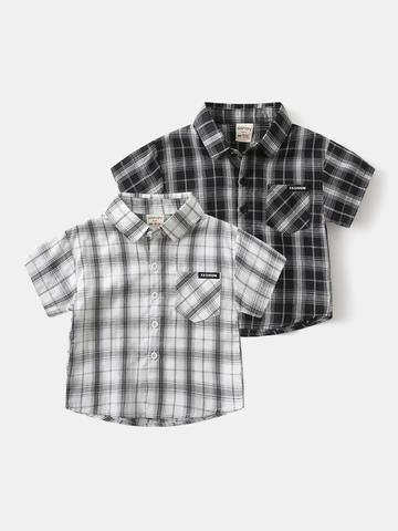 Jungen Casual Kurzarm Karomuster Hemd Kinder Sommer Revers Button Down Karo Hemd Mit Tasche Polyester Baumwolle Top