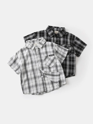 Jungen Casual Kurzarm Karomuster Hemd Kinder Sommer Revers Button Down Karo Hemd Mit Tasche Polyester Baumwolle Top