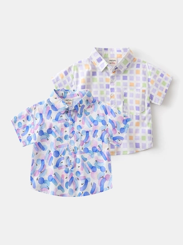 Jungen Baumwolle Kurzarmhemd 2026 Sommer Strandstil Digitaldruck Lässige Button-Down Oberteile Für Kinder Kleinkinder