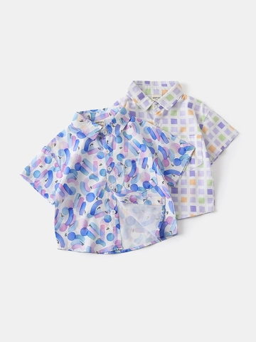 Jungen Baumwolle Kurzarmhemd 2026 Sommer Strandstil Digitaldruck Lässige Button-Down Oberteile Für Kinder Kleinkinder