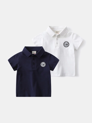 Boys Polo Shirt Short Sleeve Cotton Blend Solid Color Embroidered Badge Lapel Top Korean Style Kids Summer Fashion Clothing