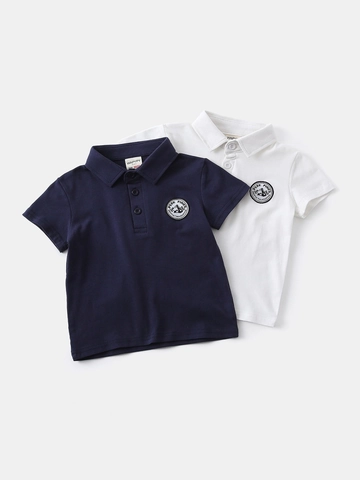 Boys Polo Shirt Short Sleeve Cotton Blend Solid Color Embroidered Badge Lapel Top Korean Style Kids Summer Fashion Clothing