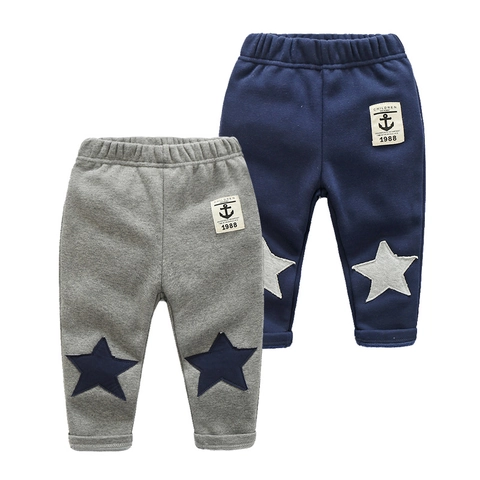 Boys Fleece Lined Sweatpants Winter Thick Warm Cotton Hemp Blend Casual Pants With Star Patches Anchor Badge For Kids