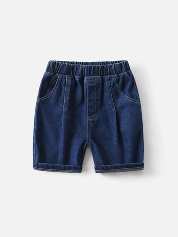 Pantalones Cortos de Mezclilla de Verano para Niños Color Sólido Mezcla de Algodón Suave Cintura Elástica Pantalones Informales para Niños