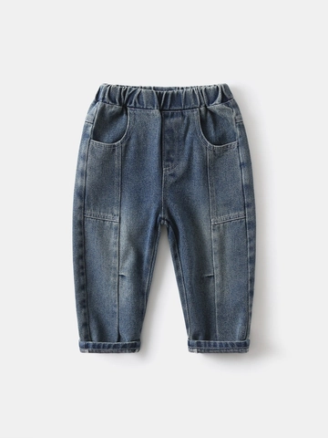 Jongens Gewassen Spijkerbroek Koreaanse Stijl Casual Kinderbroek Elastische Taille Zachte Katoenmix Jeans Vintage Blauw