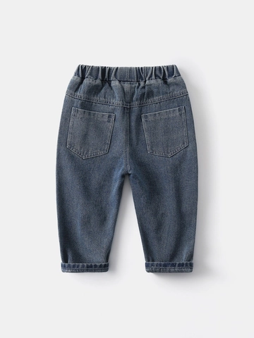 Jongens Gewassen Spijkerbroek Koreaanse Stijl Casual Kinderbroek Elastische Taille Zachte Katoenmix Jeans Vintage Blauw