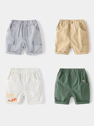 Boys Summer Cotton Cargo Shorts Kids Five-Point Pants Korean Style Casual Shorts For Boys Gray Khaki White Green Shorts