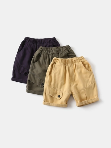 Jungen Baumwolle Cargo Shorts Sommer Lässig Einfarbig Elastische Taille Halbhosen Für Kinder Khaki Armeegrün Navyblau