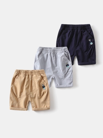 Pantaloncini Estivi in Cotone per Bambini Ricamo Orso Cartone Animato Pantaloni Casual da Spiaggia Vita Elastica Stile Trendy Comodi Traspiranti