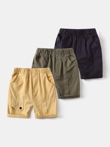 Jungen Baumwolle Cargo Shorts Sommer Lässig Einfarbig Elastische Taille Halbhosen Für Kinder Khaki Armeegrün Navyblau