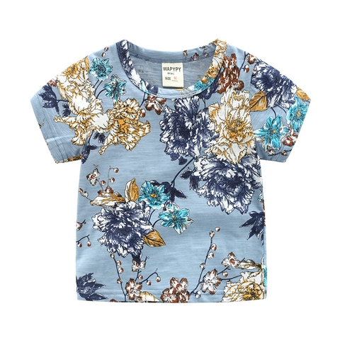 Maglietta da Ragazzo in Cotone Con Stampa Floreale Retrò Estate Manica Corta Casual Girocollo Top per Bambini Ragazzi