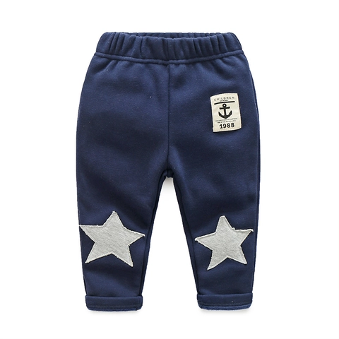 Boys Fleece Lined Sweatpants Winter Thick Warm Cotton Hemp Blend Casual Pants With Star Patches Anchor Badge For Kids