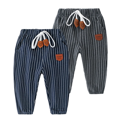 Kids Boys Striped Casual Pants Elastic Waist Drawstring Trousers Soft Cotton Blend Autumn Fashion Tapered Joggers For Children