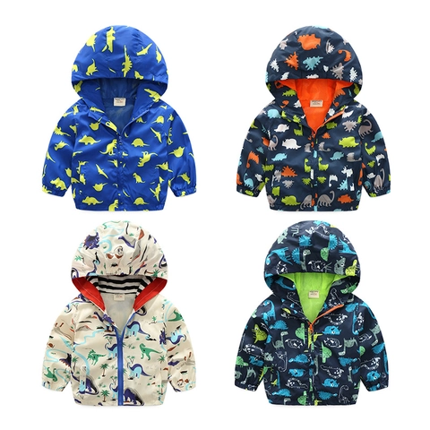 Kinderen Windjack Met Capuchon Jongens Acetaatvezel Cartoon Dinosaurus Print Lichtgewicht Lente Bovenkleding