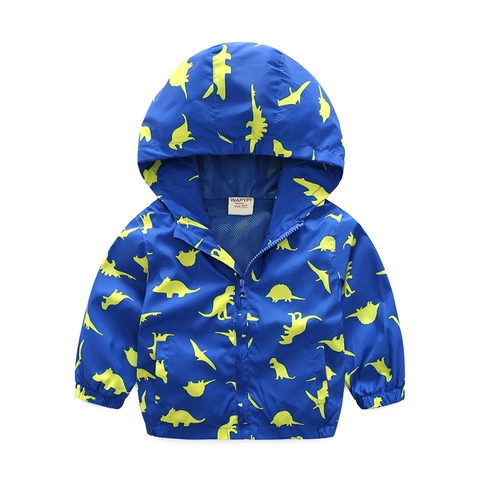 Kinderen Windjack Met Capuchon Jongens Acetaatvezel Cartoon Dinosaurus Print Lichtgewicht Lente Bovenkleding