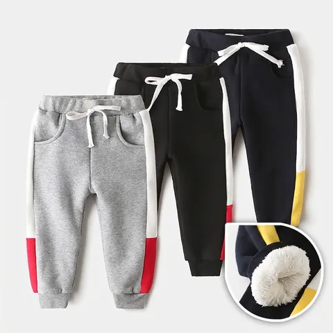 Jongens Met Fleece Gevoerd Trainingsbroek Verdikte Katoenmix Sportbroek Winter Warme Joggers Met Koord Ribmanchetten Voor Kinderen