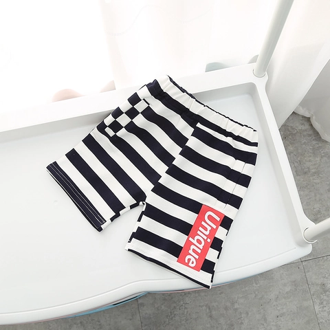 Boys Summer Cotton Shorts Elastic Waist Casual Beach Pants Solid Striped Print Unique Letter Toddler Breathable Shorts