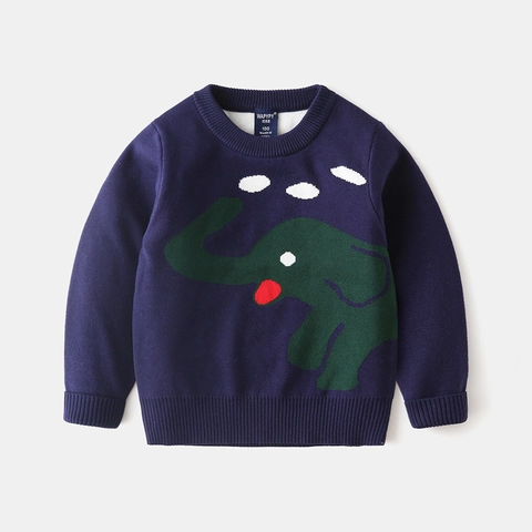 Jungen Koreanischen Stil Süße Elefanten Strickpullover Herbst Winter Baumwollmischung Langarm Pullover Für Kleinkinder Kinder