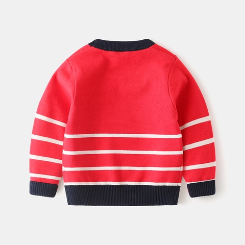 Maglione a Maglia Casual in Misto Cotone per Ragazzi Cartone Orso a Strisce Ispessito Girocollo Pullover Autunno Inverno Caldo