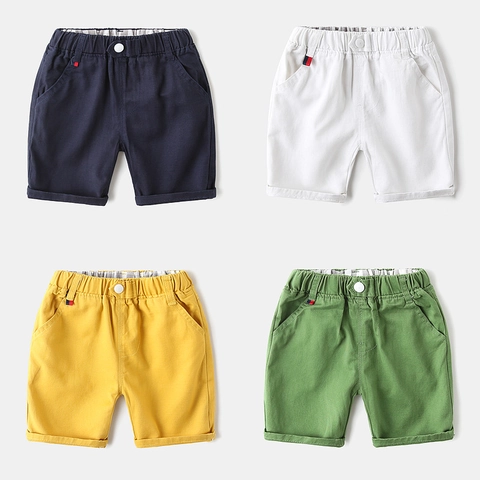 Boys Casual Cotton Blend Shorts Solid Color Breathable Summer Mid Pants With Elastic Waist For Toddler Kids Daily Wear