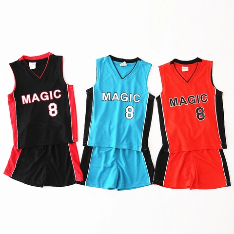 Boys Basketball Jersey Sleeveless Mesh Breathable Sports Vest And Shorts MAGIC 8 Print Kids Summer Activewear Top And Bottom