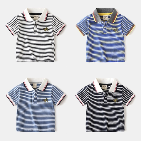 Kinder Jungen Casual Gestreiftes Kurzarm Polo Shirt Baumwollmischung Atmungsaktives Sommer Top Mit Cartoon Flugzeug Stickerei