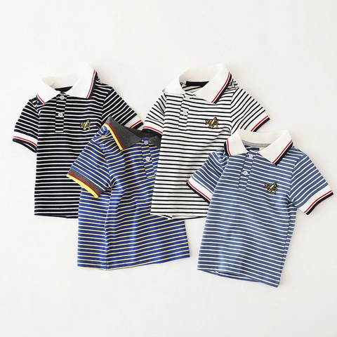 Kinder Jungen Casual Gestreiftes Kurzarm Polo Shirt Baumwollmischung Atmungsaktives Sommer Top Mit Cartoon Flugzeug Stickerei