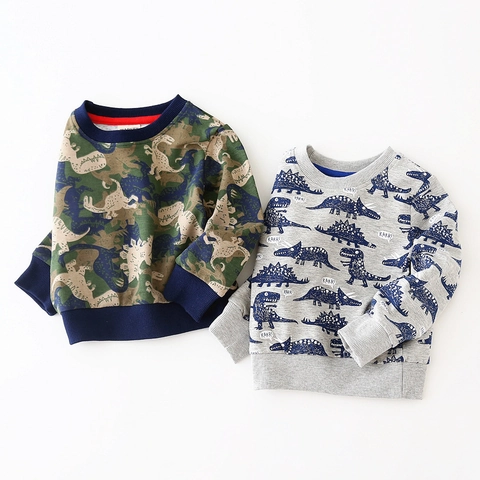 Felpa da Bambino con Stampa di Dinosauri Girocollo Maniche Lunghe in Misto Cotone Pullover Casual Autunno Kids Top