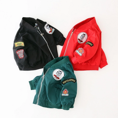 Jungen Casual Pilot Bomber Jacke Mit Stickerei Aufnäher Winddicht Reißverschluss Oberbekleidung Mantel Für Herbst Kinder Kleidung