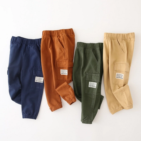 Boys Cargo Pants Cotton Blend Elastic Waist Trousers Side Pockets Cuffed Hem Casual Daily Fashion Bottoms For Kids