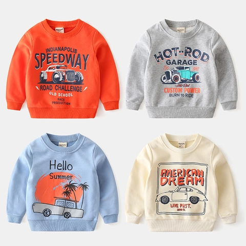 Felpa Casual da Ragazzo in Misto Cotone Con Stampa American Vintage Racing Maniche Lunghe Girocollo Pullover per Bambini