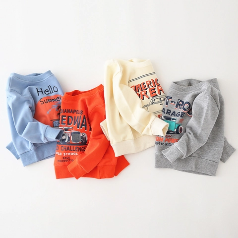 Felpa Casual da Ragazzo in Misto Cotone Con Stampa American Vintage Racing Maniche Lunghe Girocollo Pullover per Bambini